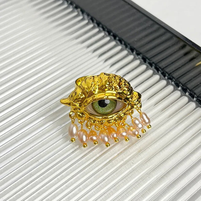 Mother of Pearl Evil Eyes Off Statement Ring