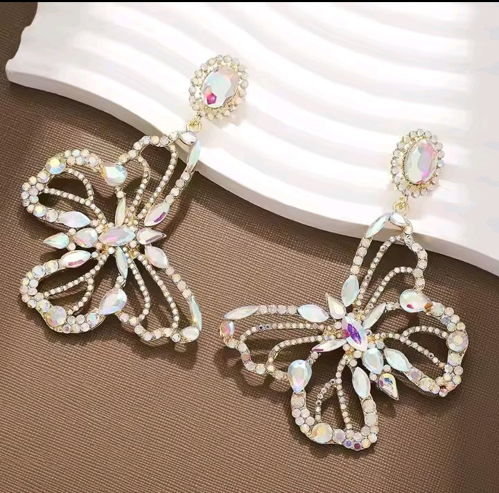 Holographic Rhinestone Butterfly Earrings