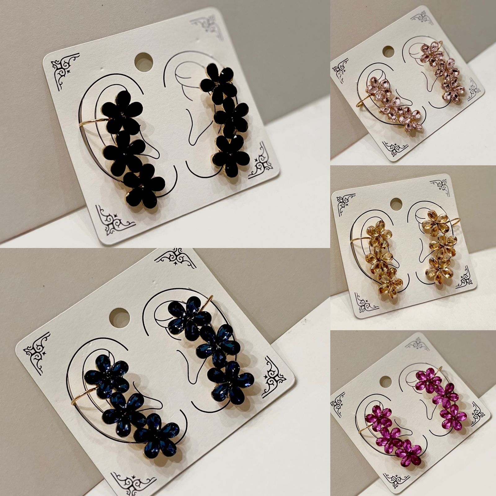 Crystal Stones Flower Earrcuff Earrings