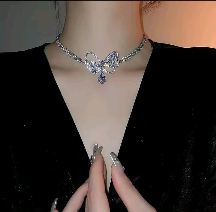 Cubic Zirconia Butterfly Choker Set
