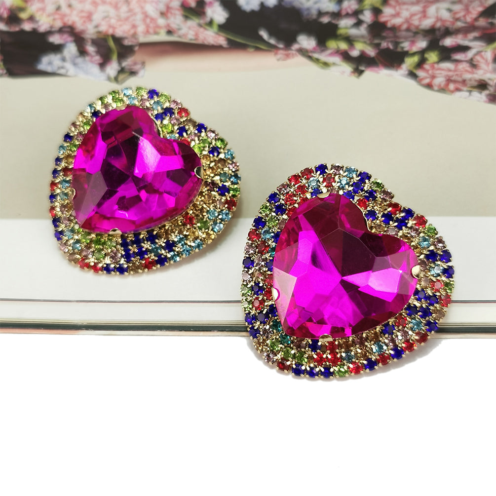 Crystal Stones Big Heart Multi Earrings