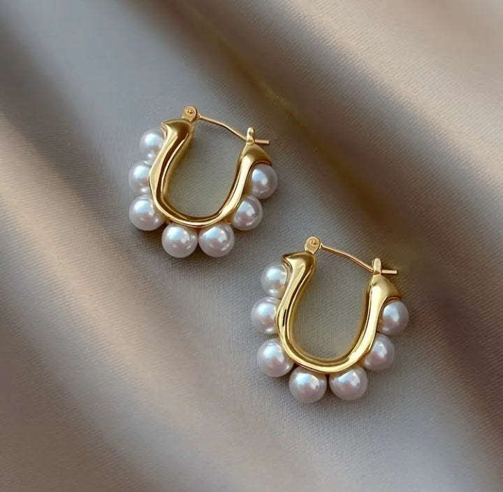 Elegant Pearl Gold Hoops