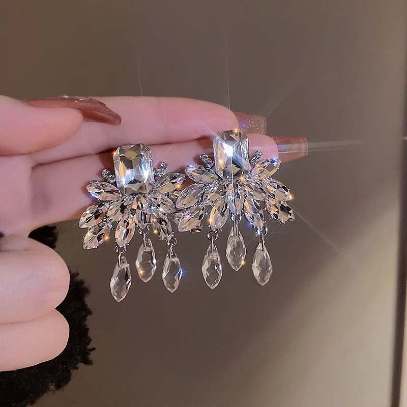 Silver Rhinestone Glittering Earrings