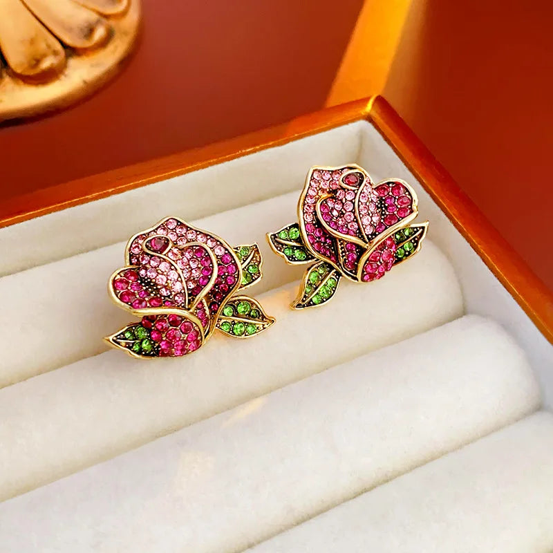 Crystal Stones Vintage Rose Earrings