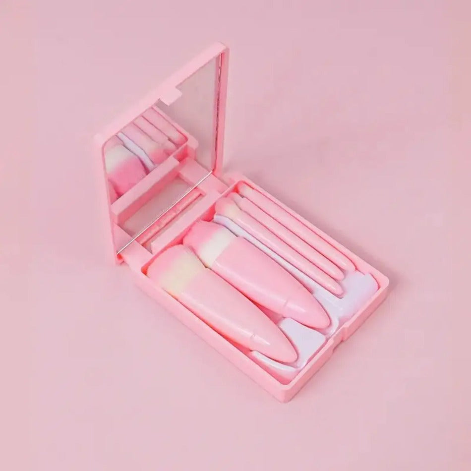 Travel Size Makeup Brushes Set Mirror Box