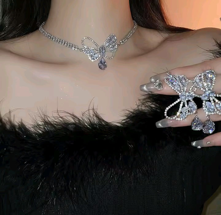 Cubic Zirconia Butterfly Choker Set