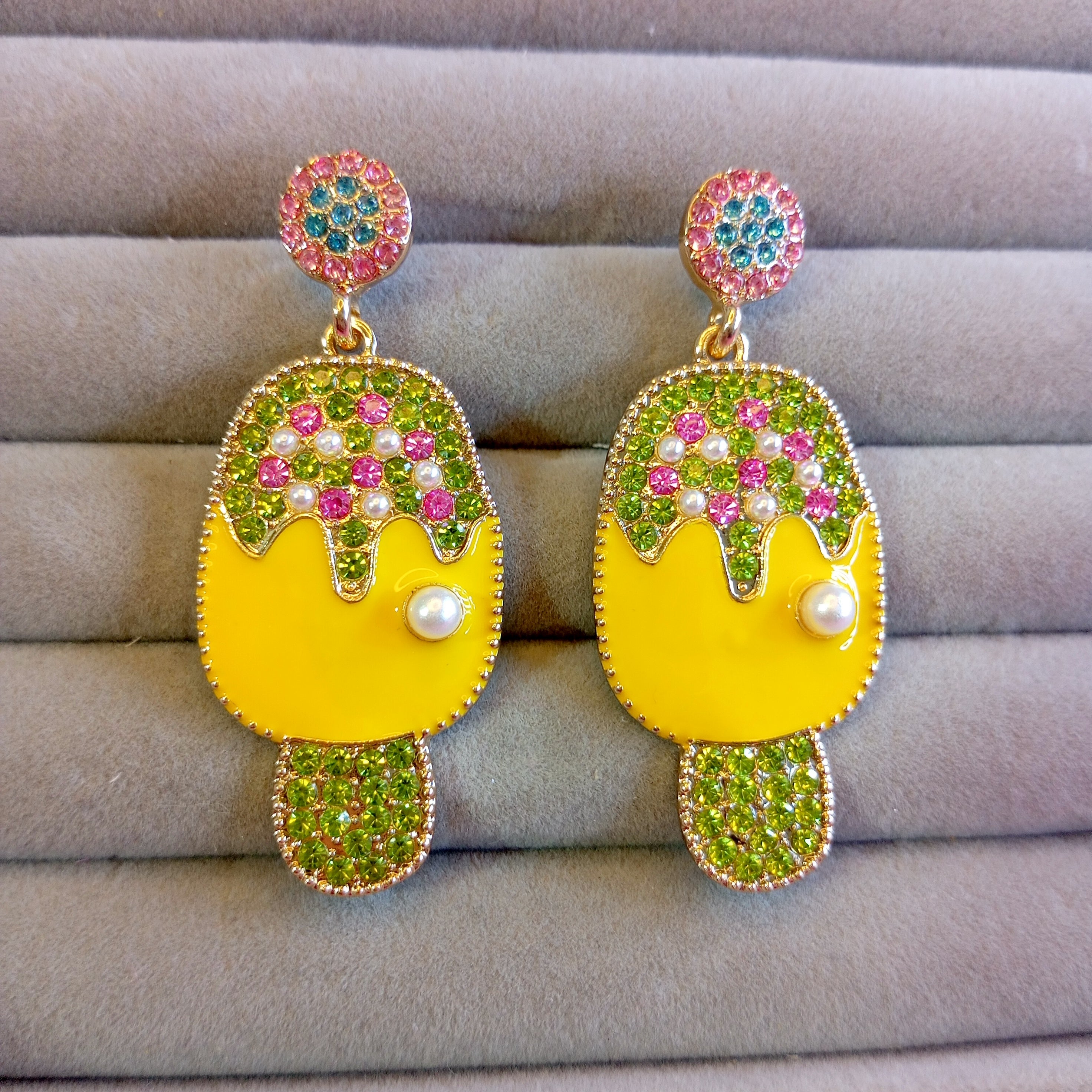 Crystal Stones Funky Ice lolly Earrings