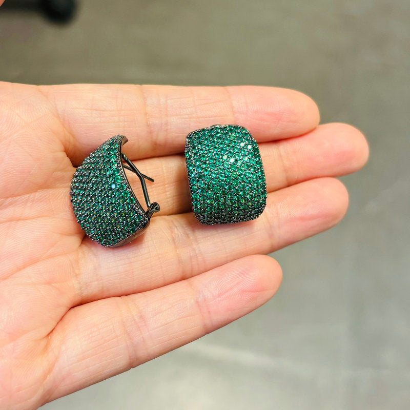 American Diamond Emerald Green Gun Plated Studs