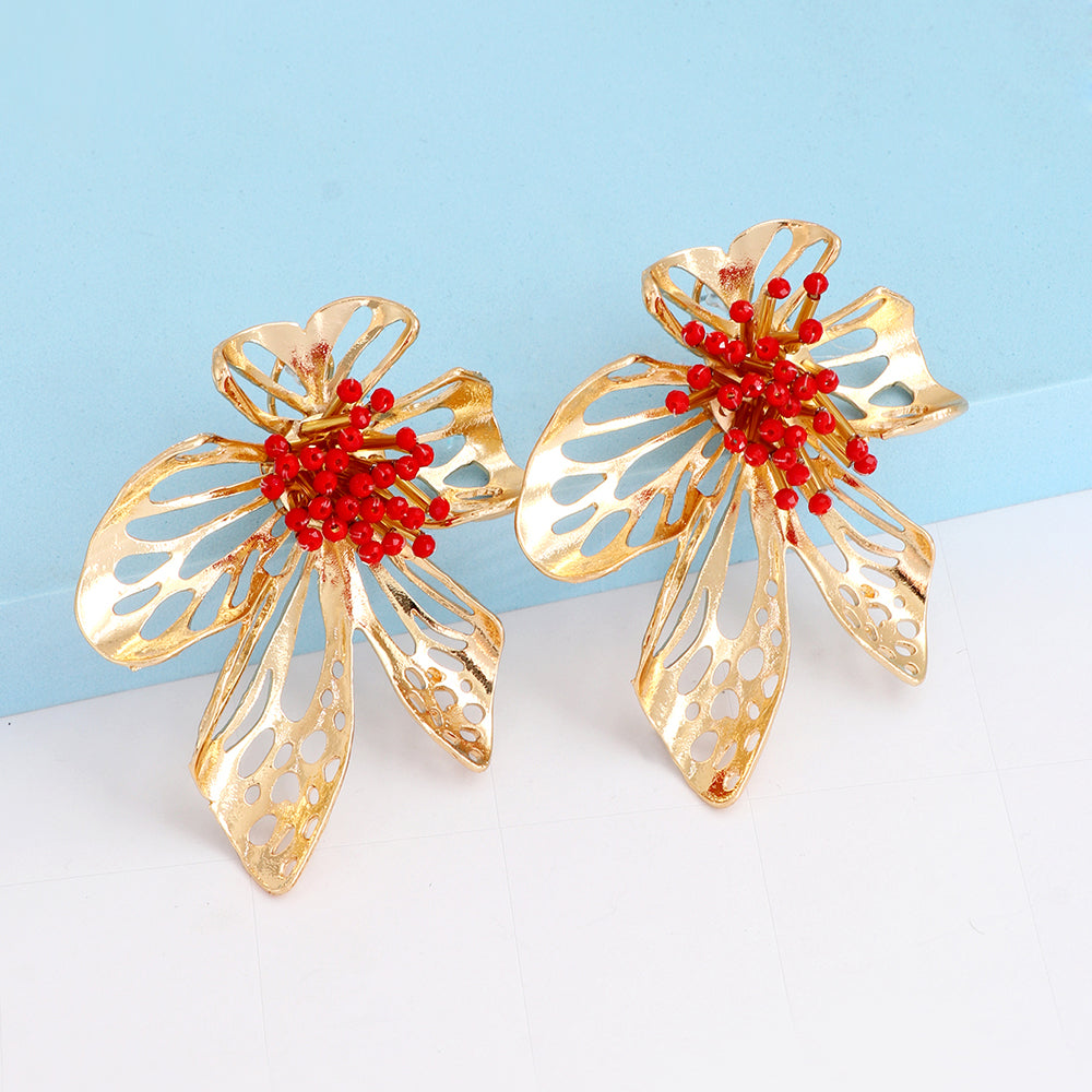 Golden Blooming Beauty Big Flower Earrings