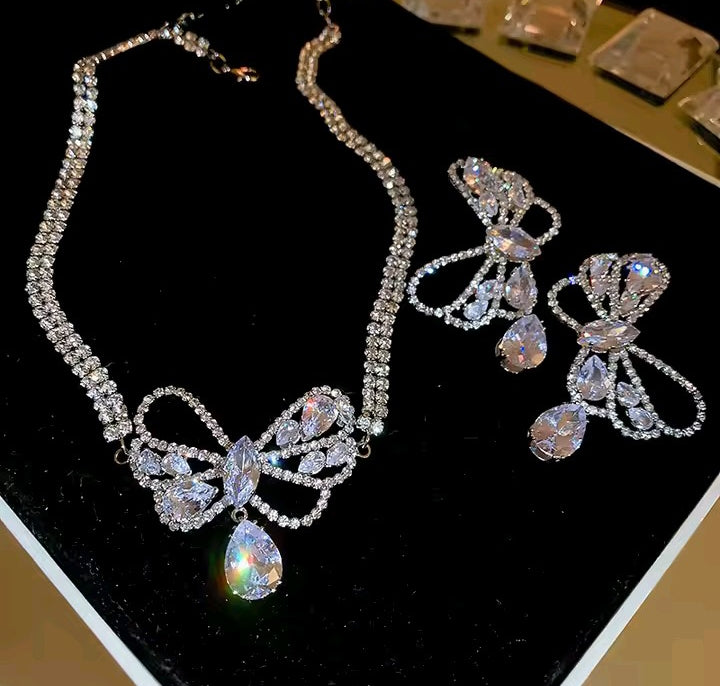 Cubic Zirconia Butterfly Choker Set