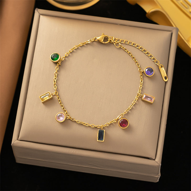 Cubic Zirconia Stainless Steel Necklace & Bracelet Set