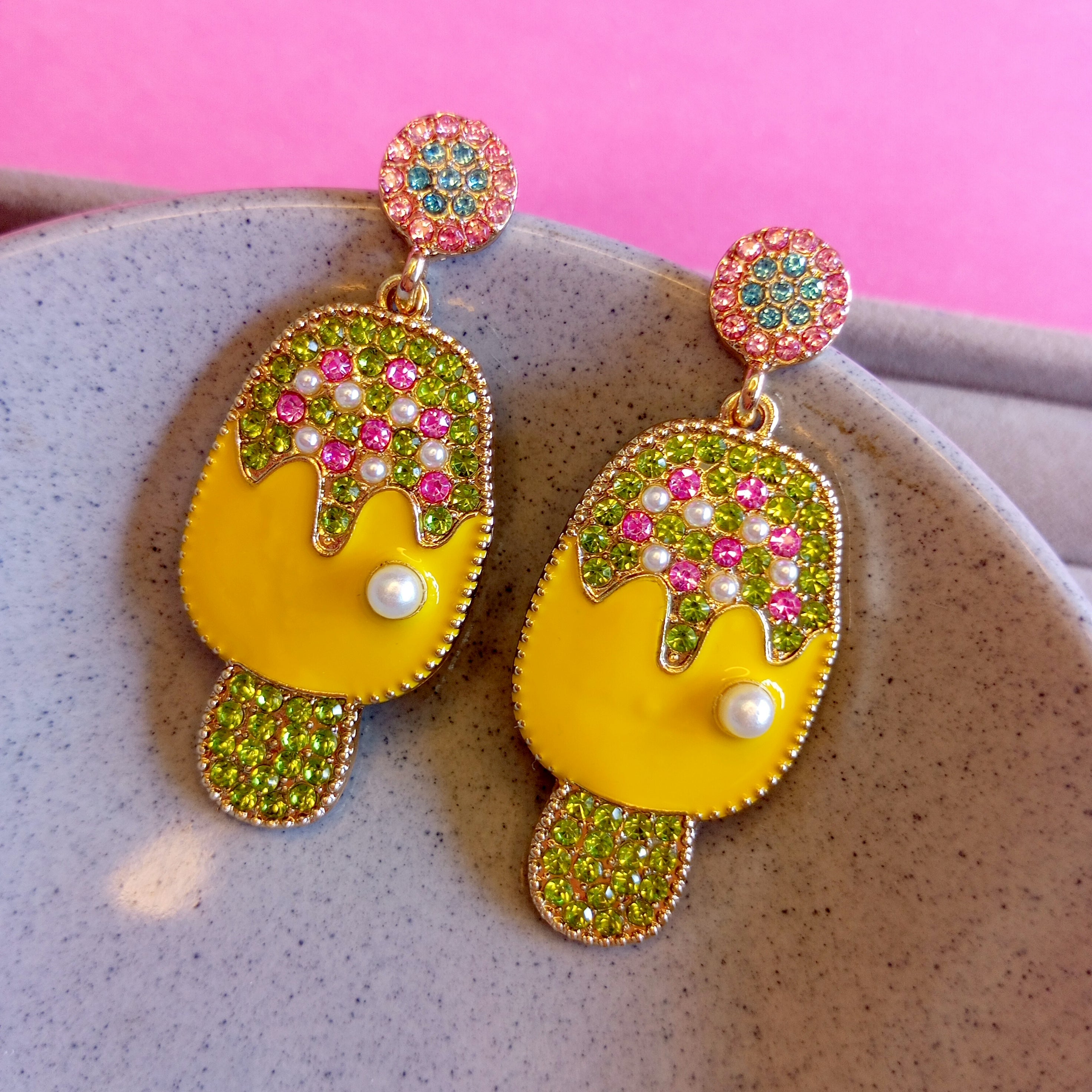 Crystal Stones Funky Ice lolly Earrings