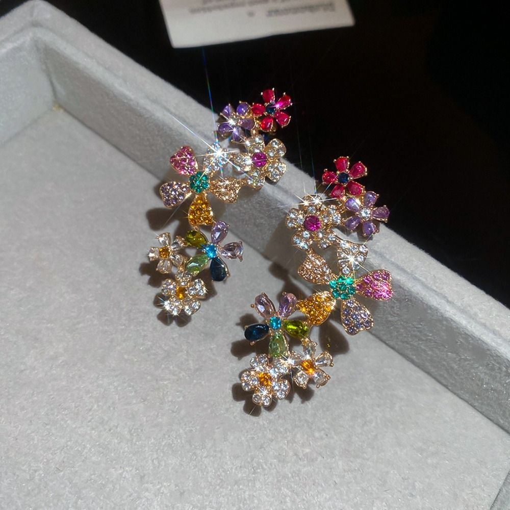 Multi Crystal Flower Earrings