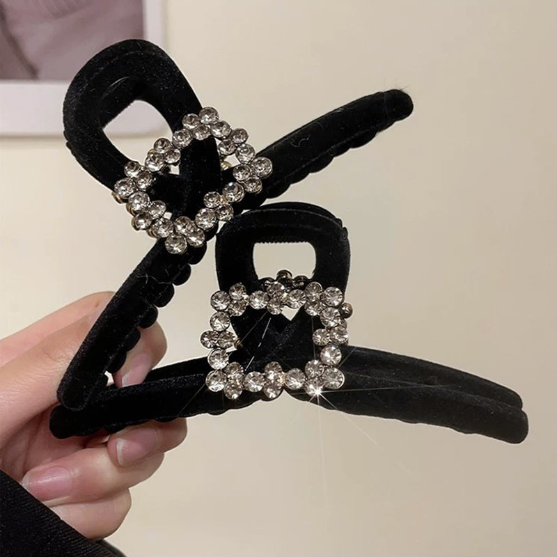 Velvet flocked Hair Claw With Rhinestones