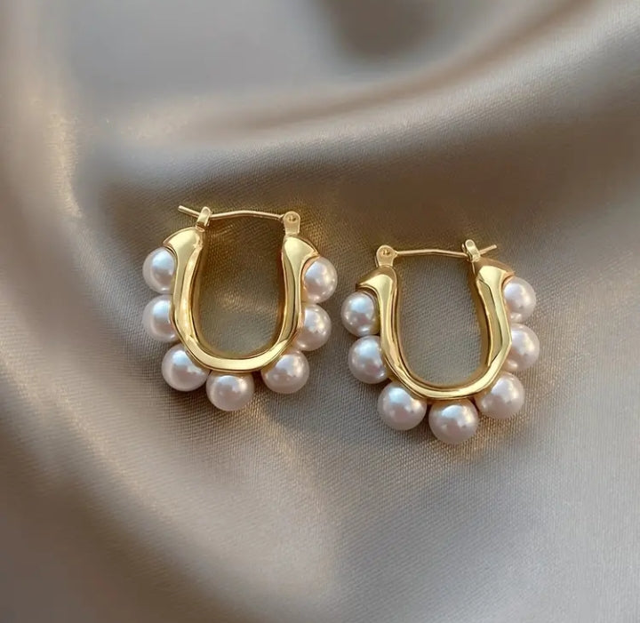 Elegant Pearl Gold Hoops