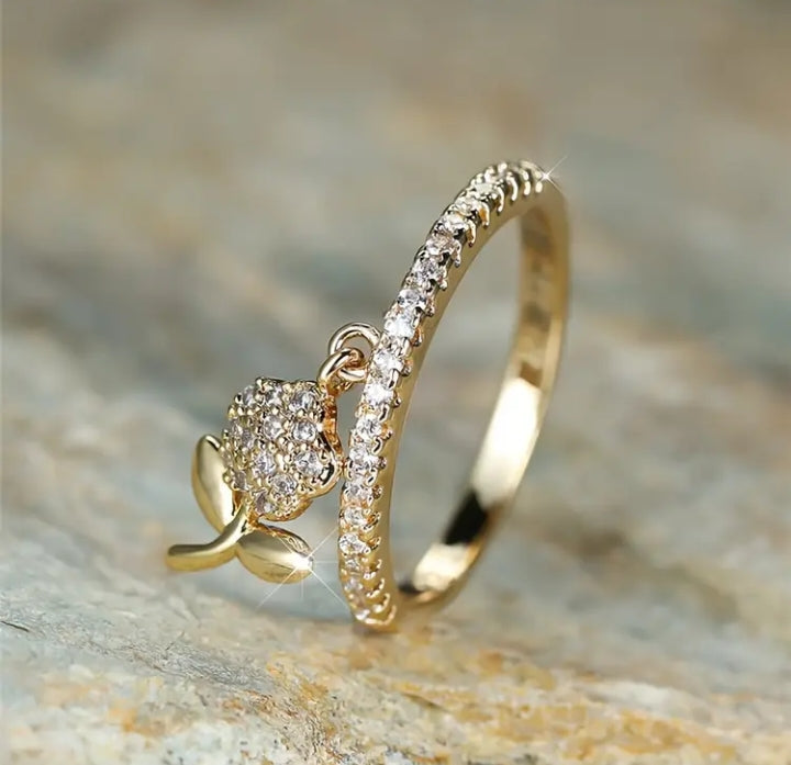 American Diamond Gold Plated Delicate Flower Ring