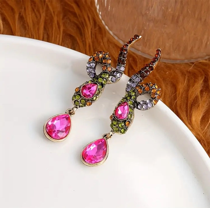 Multi Rhinestone Snake Earrings