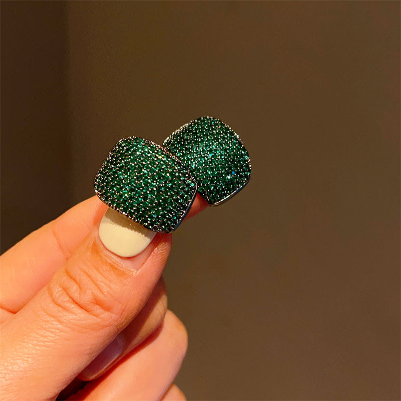 American Diamond Emerald Green Gun Plated Studs