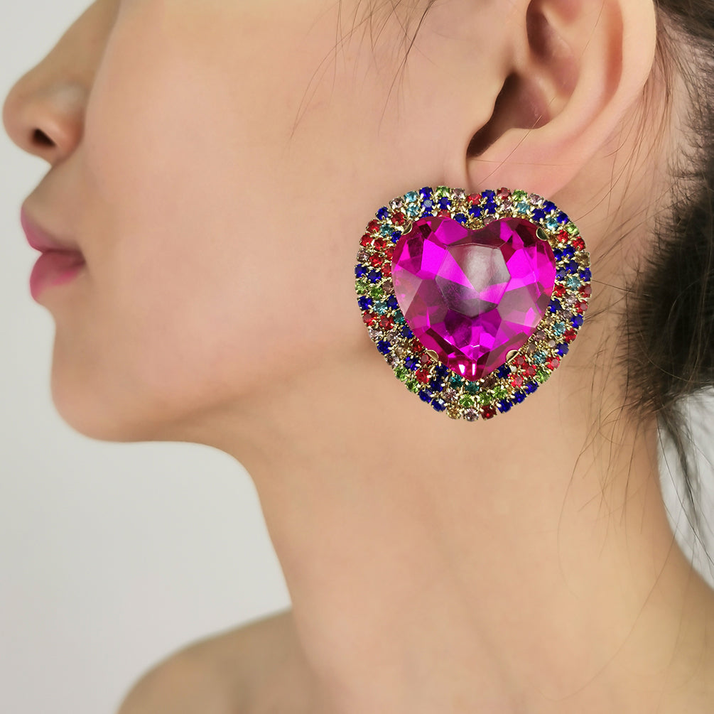 Crystal Stones Big Heart Multi Earrings