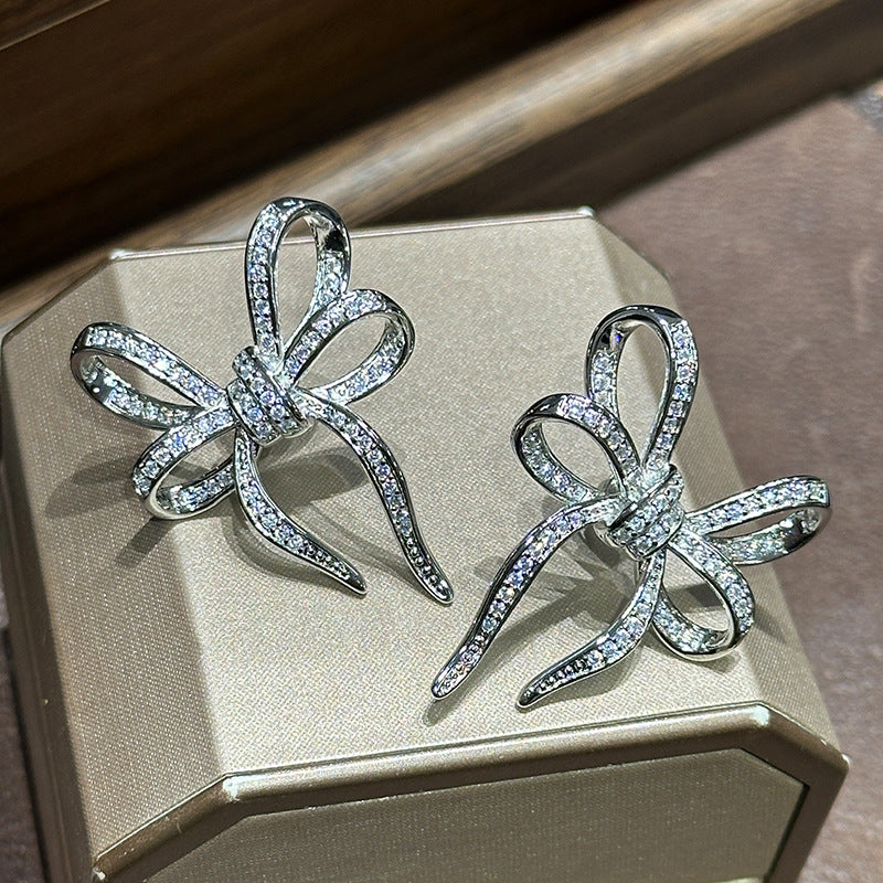 American Diamond Silver Plated Bow Earrings