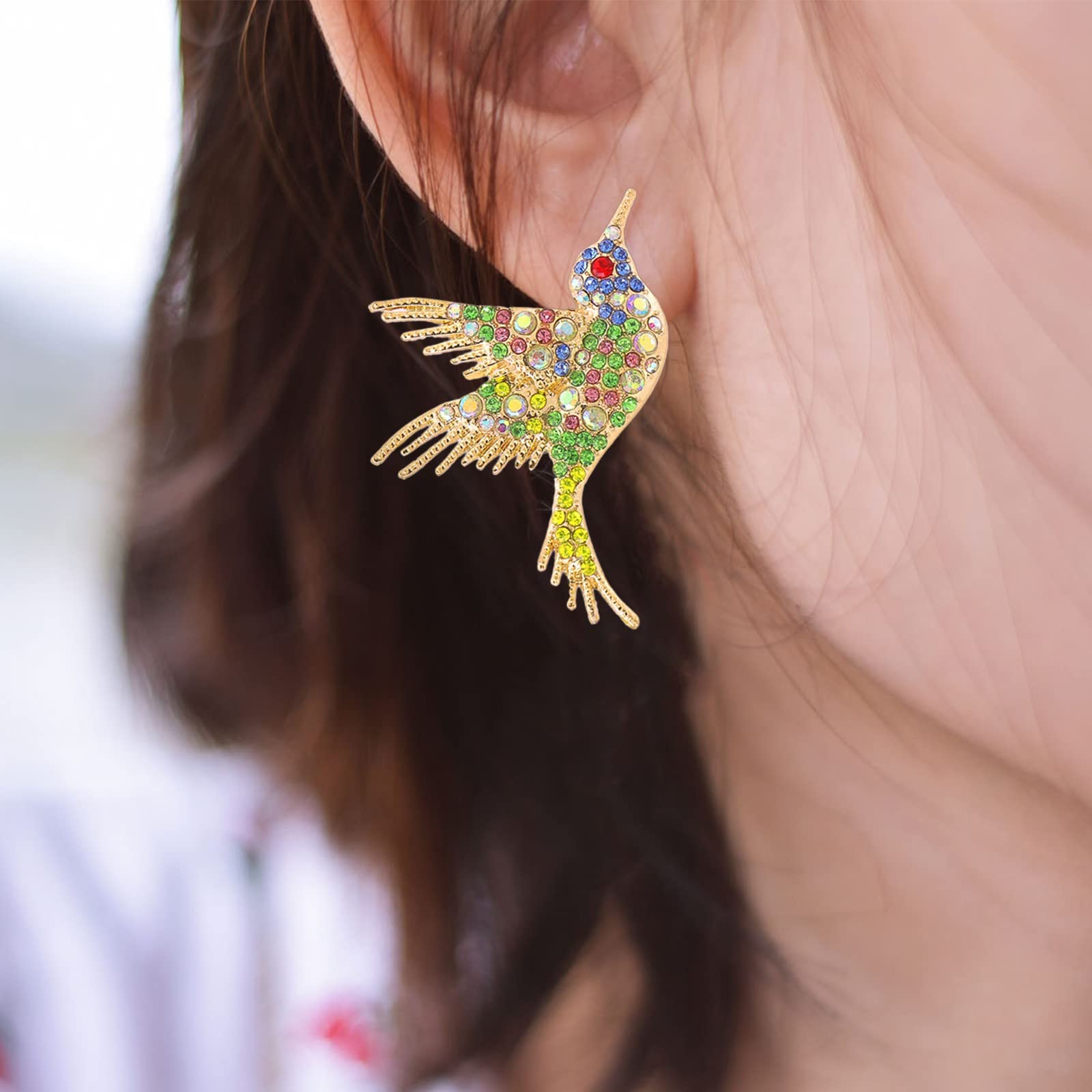 Crystal Stones Multi Bird Earrings