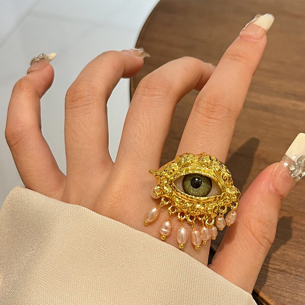 Mother of Pearl Evil Eyes Off Statement Ring