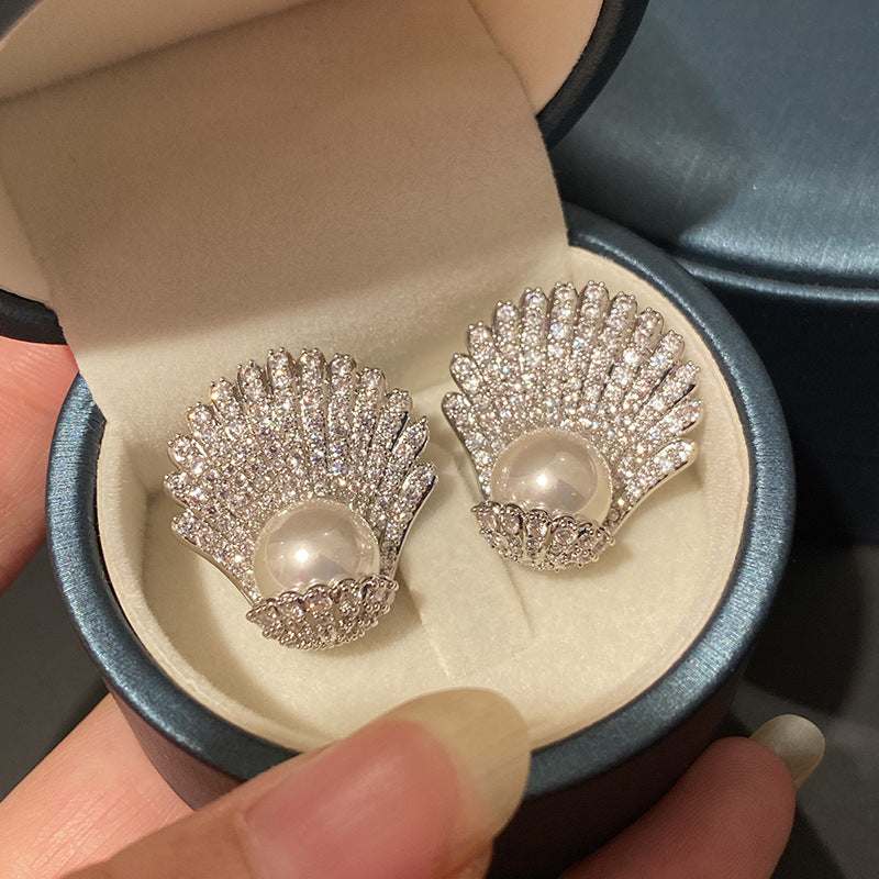 American Diamond Silver Plated Shell Earrings