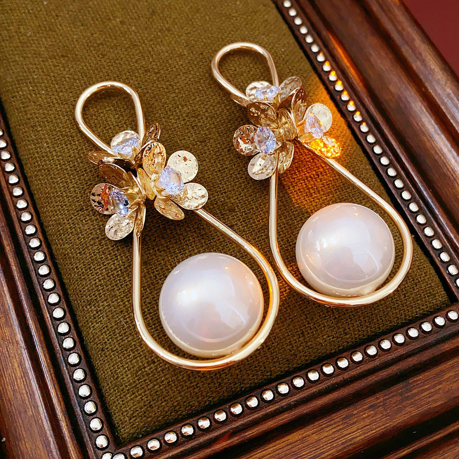 Golden Bloom Cubic Zirconia Pearl Earrings
