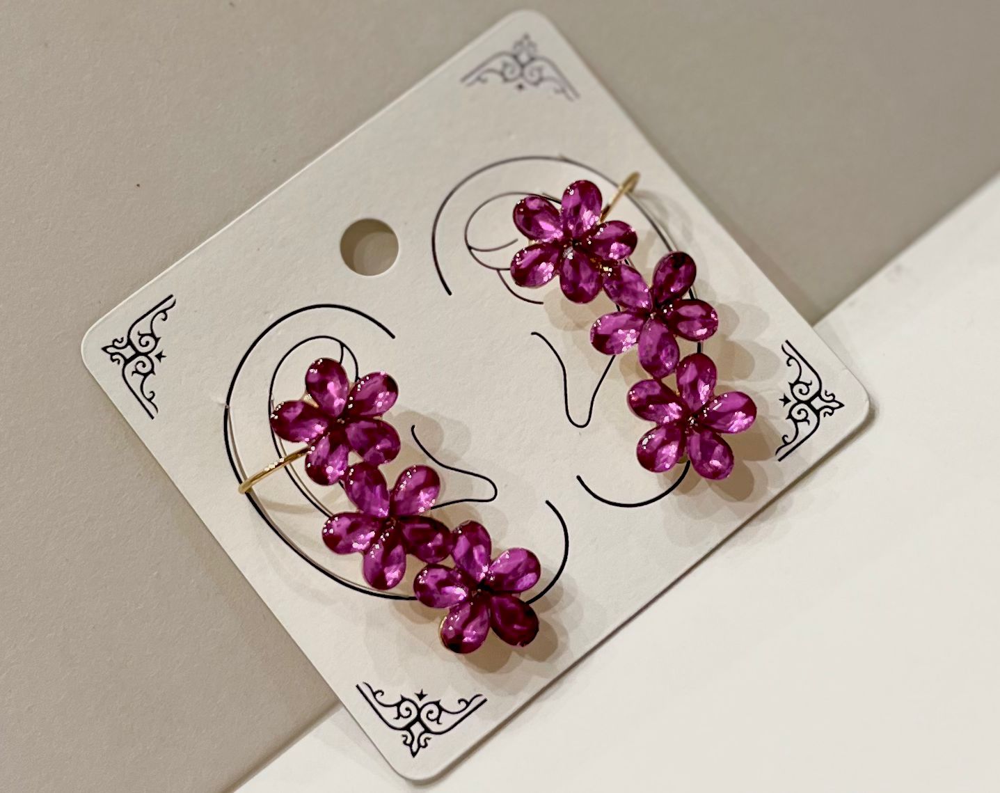 Crystal Stones Flower Earrcuff Earrings