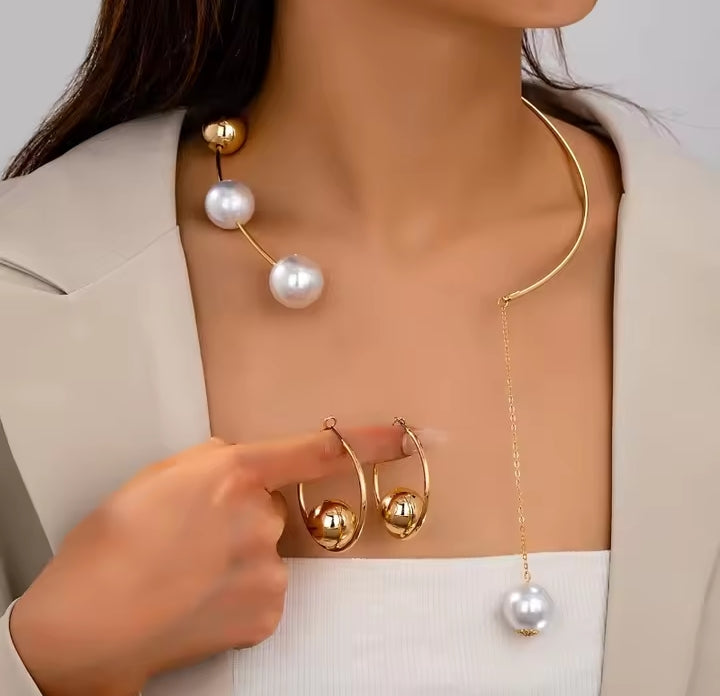 Elegant Pearl Round Choker Set