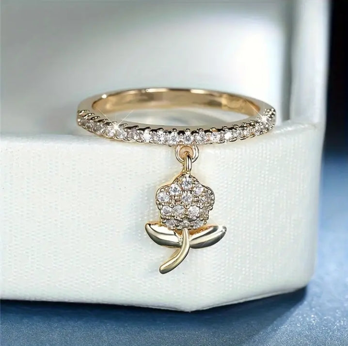 American Diamond Gold Plated Delicate Flower Ring