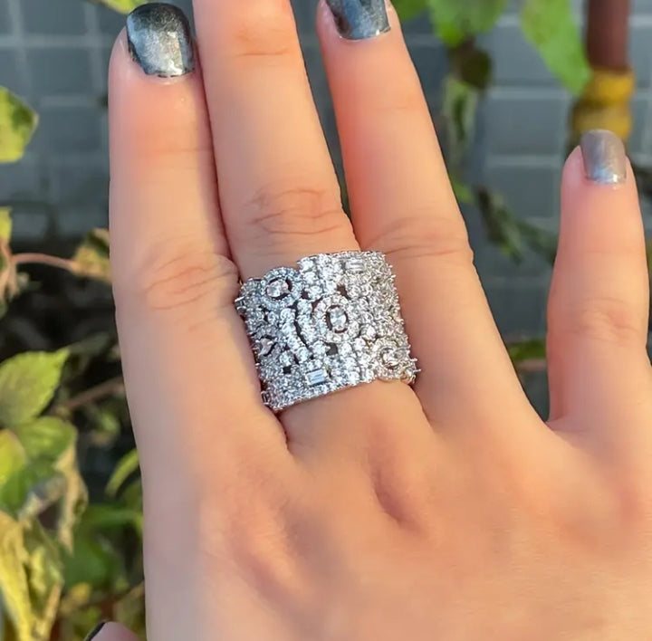 American Diamond Silver Plated Statement Ring