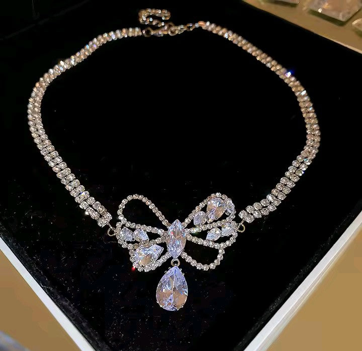 Cubic Zirconia Butterfly Choker Set