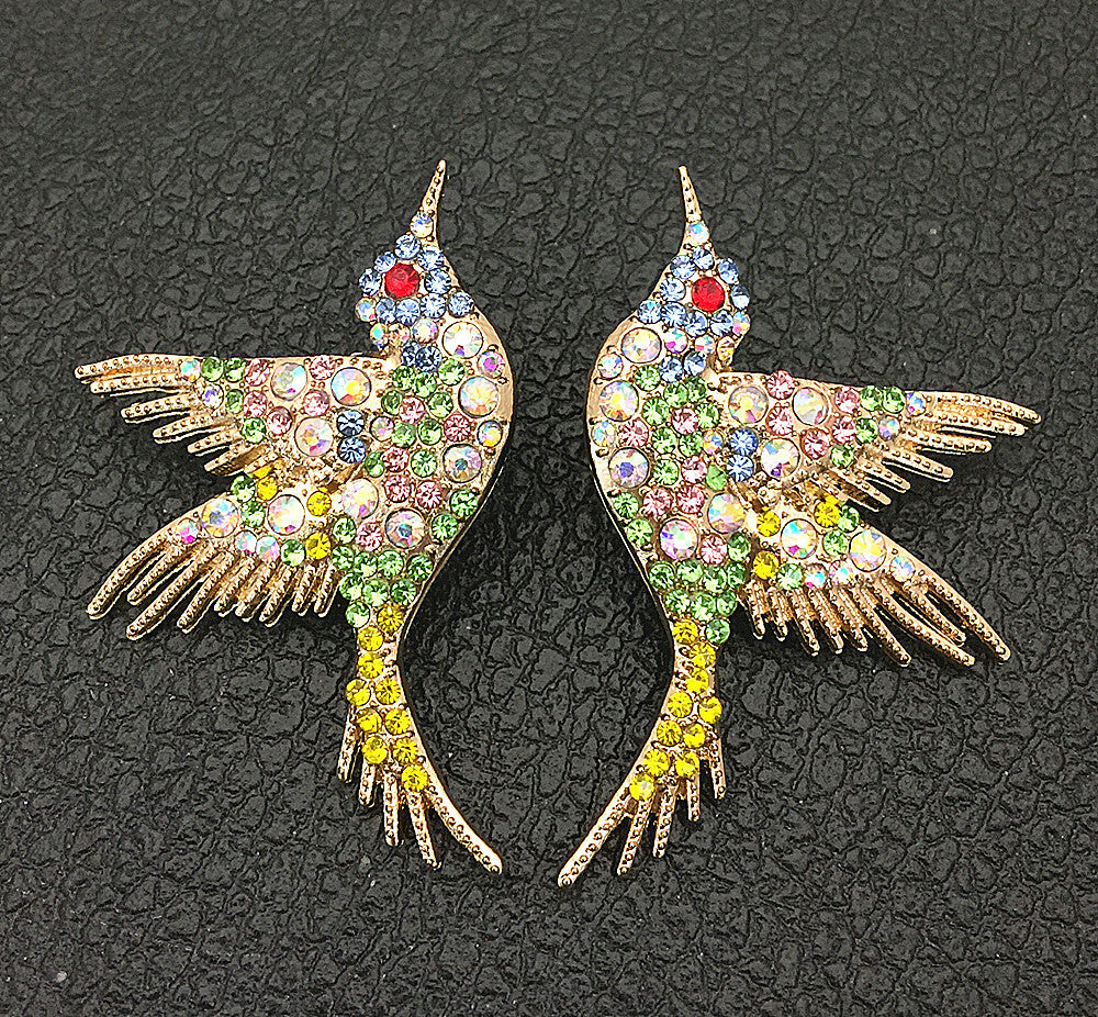 Crystal Stones Multi Bird Earrings