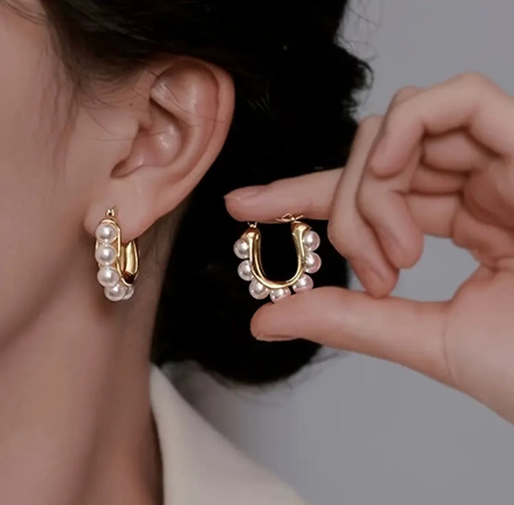 Elegant Pearl Gold Hoops