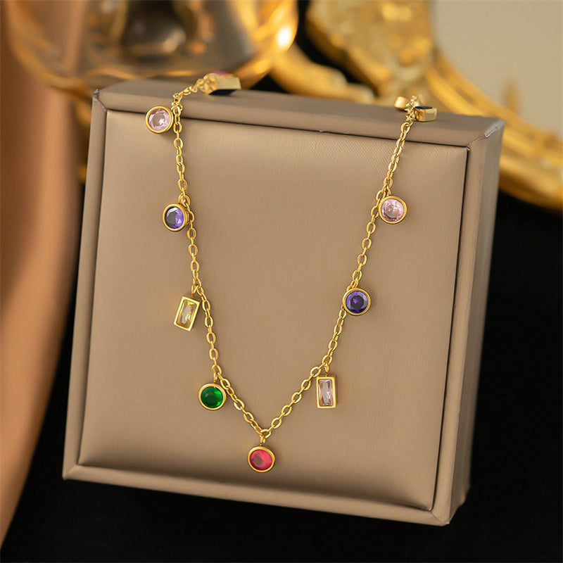 Cubic Zirconia Stainless Steel Necklace & Bracelet Set