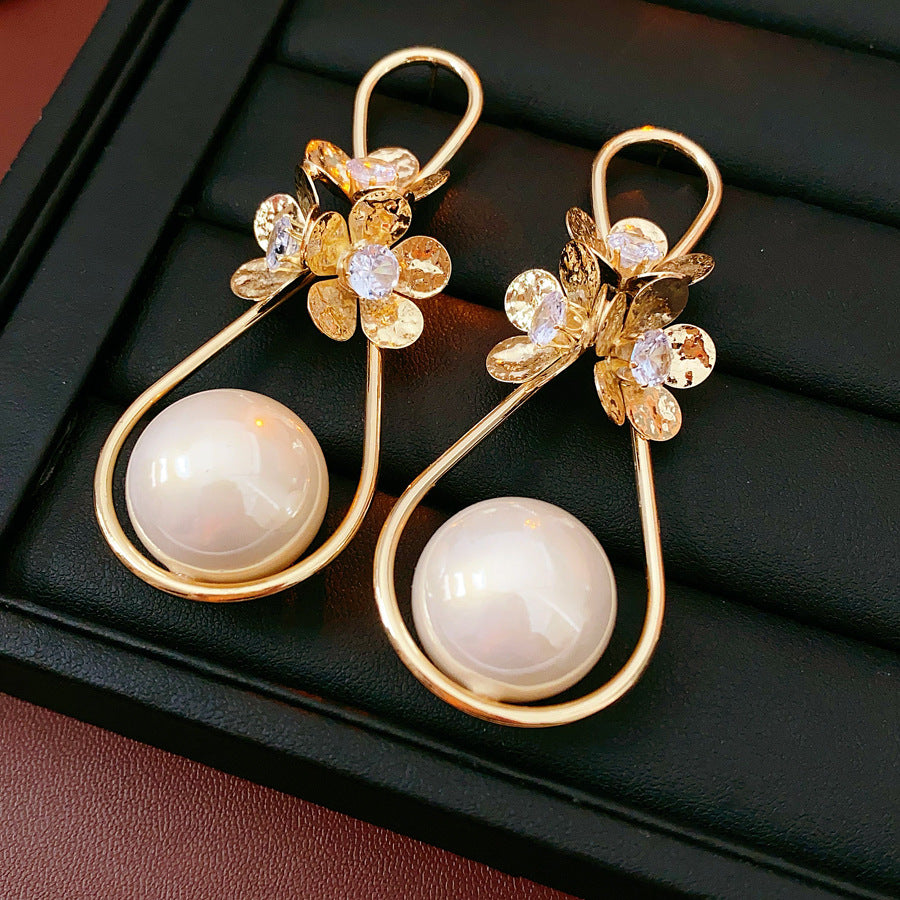 Golden Bloom Cubic Zirconia Pearl Earrings