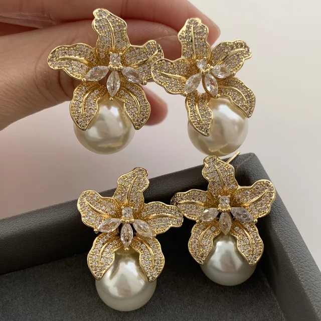 AAA+ Cubic Zirconia Pearl Studs