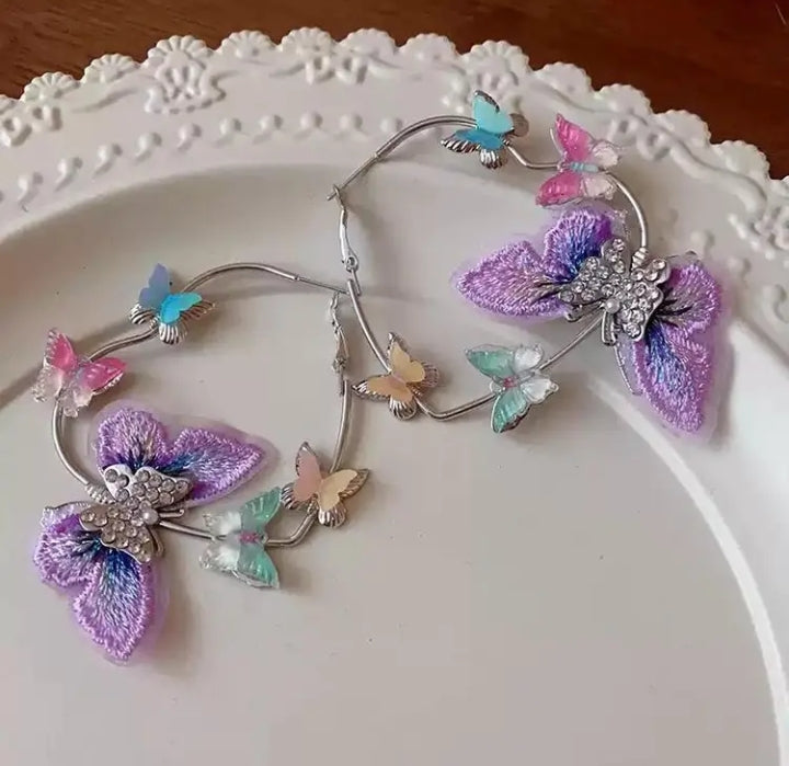 Lavender Butterfly Heart Hoops