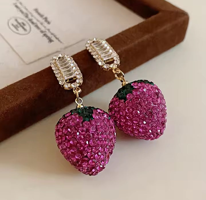 Sparkling Strawberry Earrings Covered With Zirconia