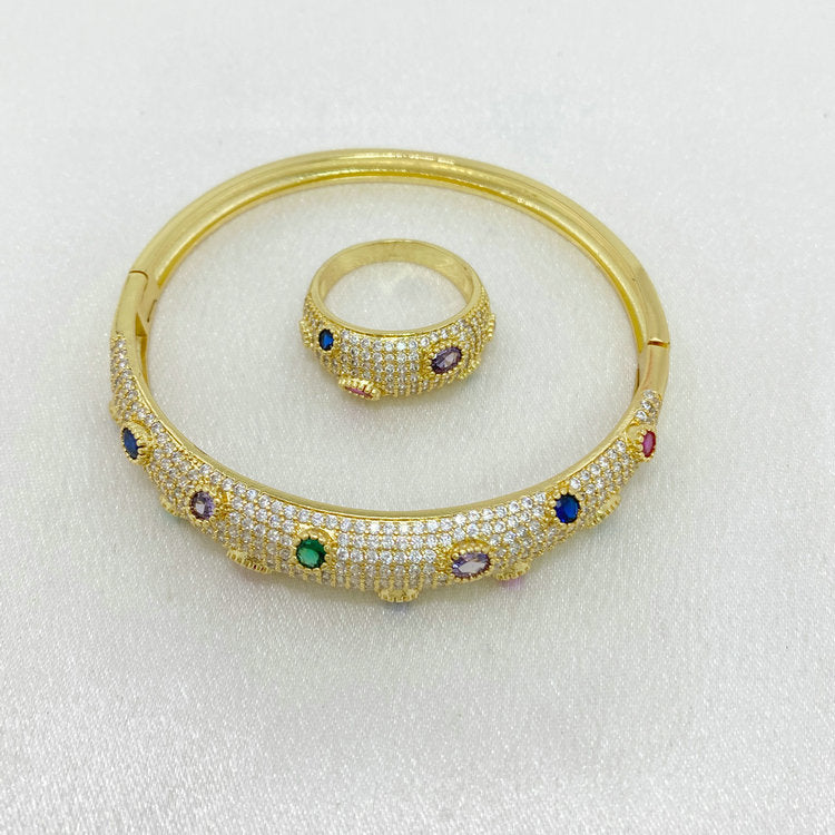 American Diamond Gold Plated Openable Handcuff Ring Set