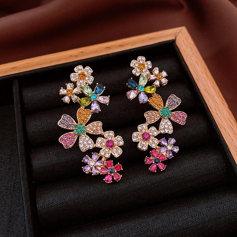 Multi Crystal Flower Earrings