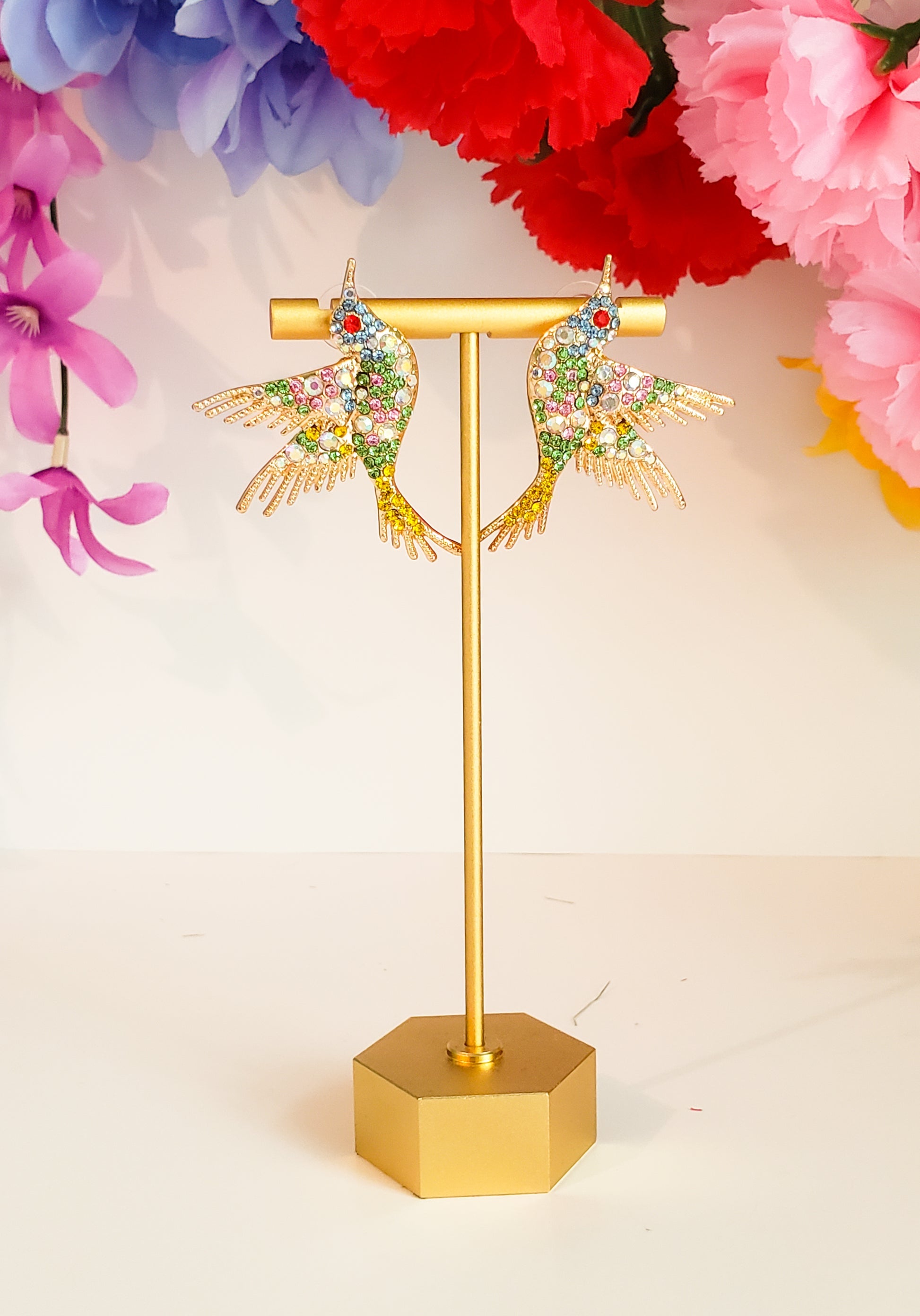 Crystal Stones Multi Bird Earrings