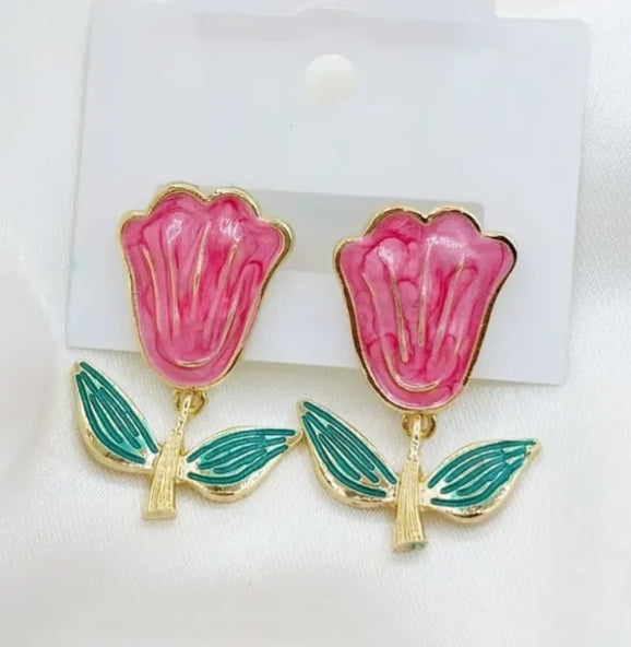 Elegant Enamel Floral Earrings