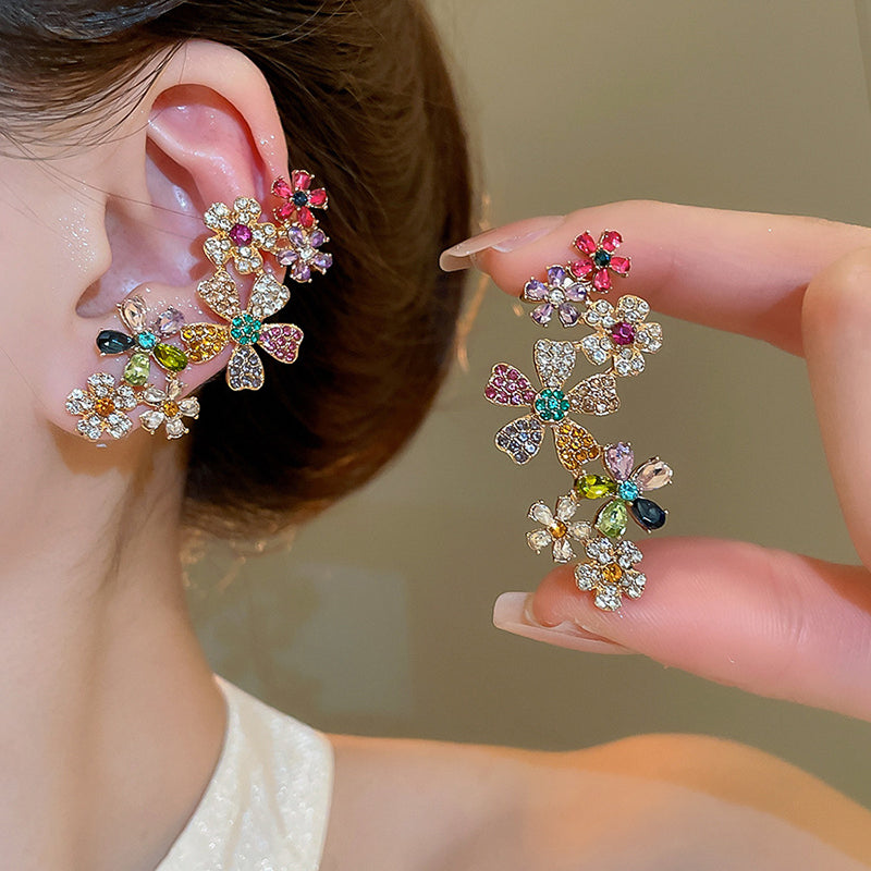 Multi Crystal Flower Earrings