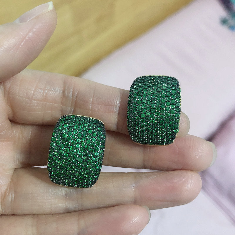 American Diamond Emerald Green Gun Plated Studs