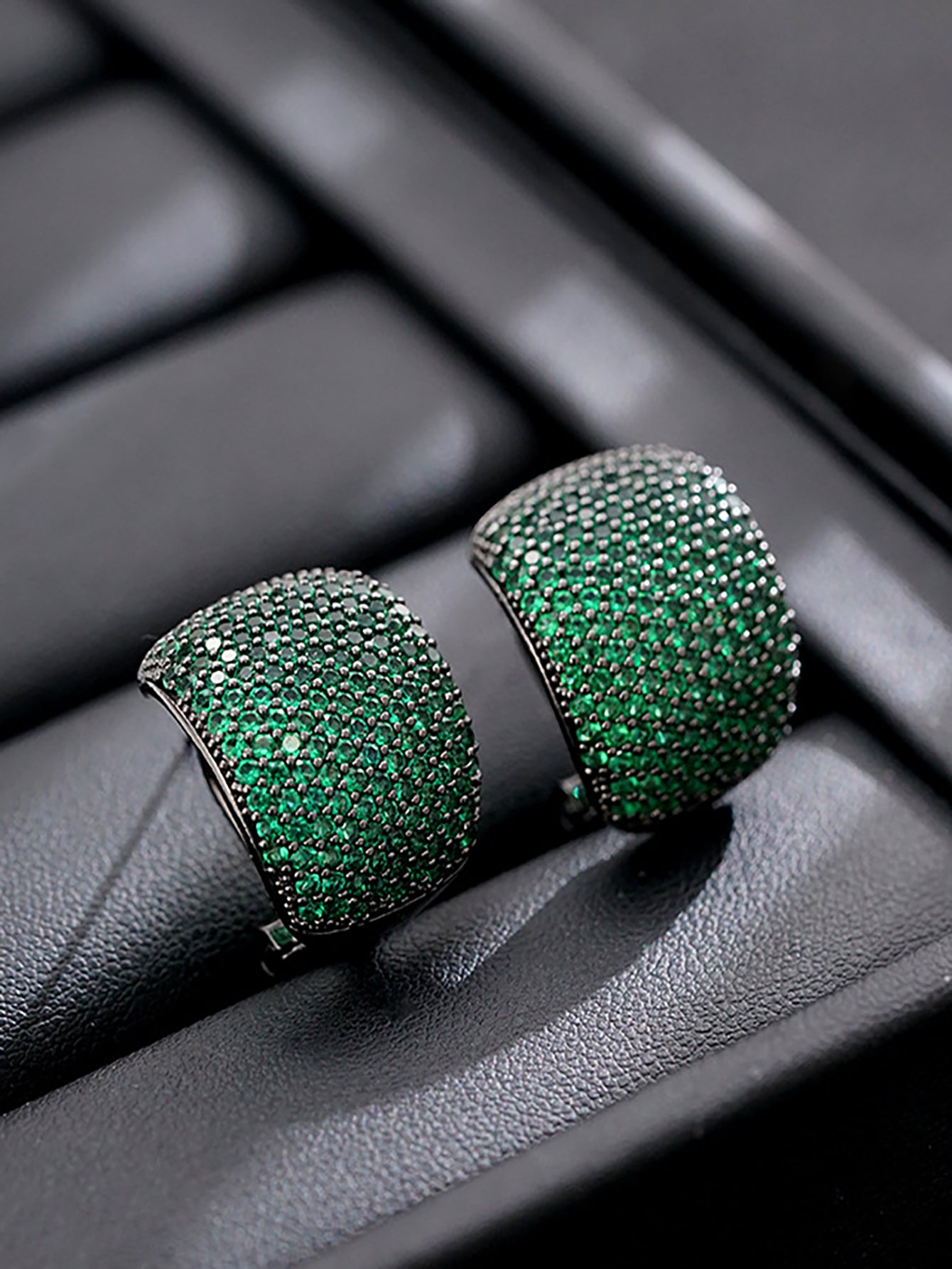 American Diamond Emerald Green Gun Plated Studs