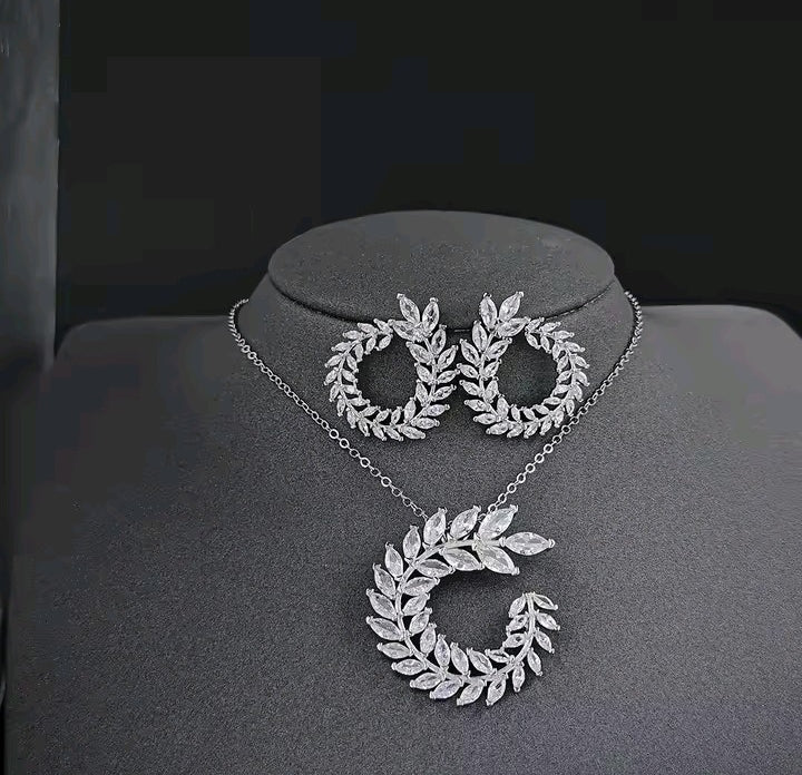 American Diamond Silver Plated Pendant Set