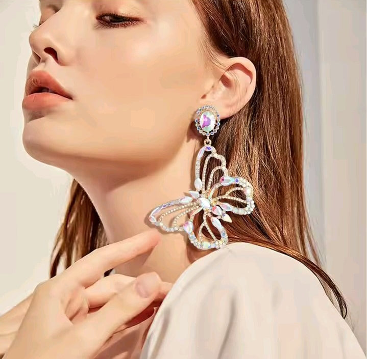 Holographic Rhinestone Butterfly Earrings