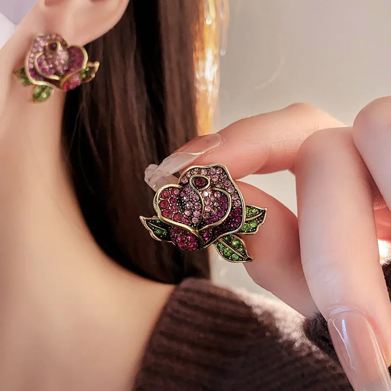 Crystal Stones Vintage Rose Earrings